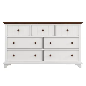 61" Walnut Wood Seven Drawer Triple Dresser