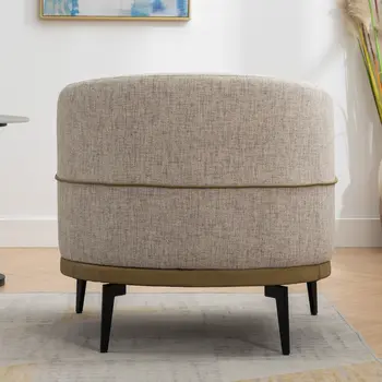 29" Beige Camel and Black Tufted Linen Solid and Manufactured Wood Barrel Chair