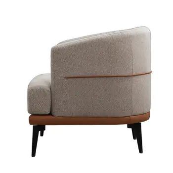 29" Beige Brown and Black Tufted Linen Solid and Manufactured Wood Barrel Chair