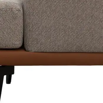 29" Beige Brown and Black Tufted Linen Solid and Manufactured Wood Barrel Chair