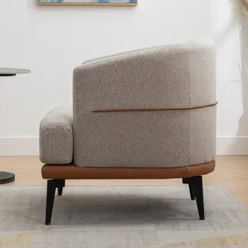 29" Beige Brown and Black Tufted Linen Solid and Manufactured Wood Barrel Chair