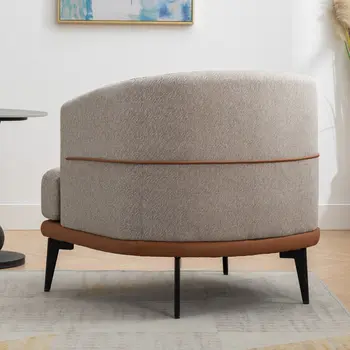 29" Beige Brown and Black Tufted Linen Solid and Manufactured Wood Barrel Chair