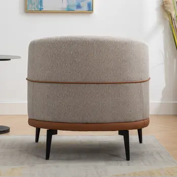 29" Beige Brown and Black Tufted Linen Solid and Manufactured Wood Barrel Chair