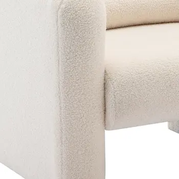 31" Cream and Taupe Tufted Sherpa Solid and Manufactured Wood Arm Chair