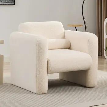 31" Cream and Taupe Tufted Sherpa Solid and Manufactured Wood Arm Chair