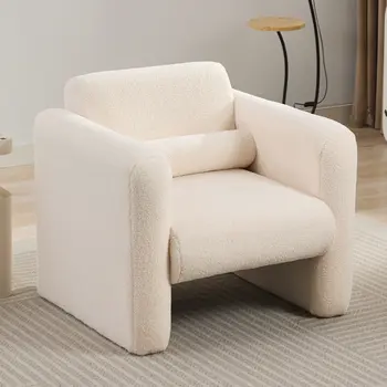 31" Cream and Taupe Tufted Sherpa Solid and Manufactured Wood Arm Chair