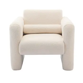 31" Cream and Taupe Tufted Sherpa Solid and Manufactured Wood Arm Chair