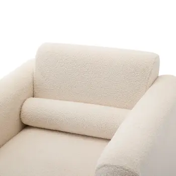 31" Cream and Taupe Tufted Sherpa Solid and Manufactured Wood Arm Chair