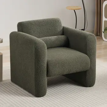 31" Olive Green and Moss Green Tufted Sherpa Solid and Manufactured Wood Arm Chair