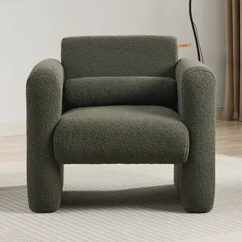 31" Olive Green and Moss Green Tufted Sherpa Solid and Manufactured Wood Arm Chair