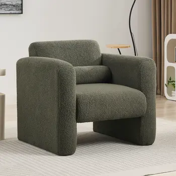 31" Olive Green and Moss Green Tufted Sherpa Solid and Manufactured Wood Arm Chair