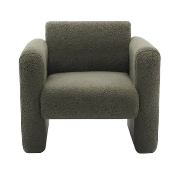 31" Olive Green and Moss Green Tufted Sherpa Solid and Manufactured Wood Arm Chair