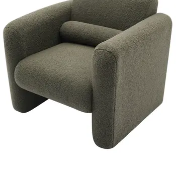 31" Olive Green and Moss Green Tufted Sherpa Solid and Manufactured Wood Arm Chair