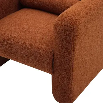 31" Brick Red and Burnt Orange Tufted Sherpa Solid and Manufactured Wood Arm Chair