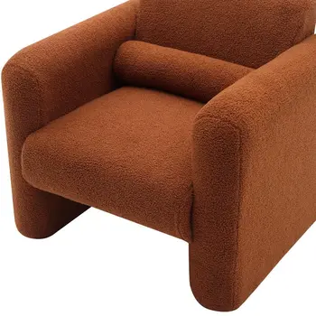 31" Brick Red and Burnt Orange Tufted Sherpa Solid and Manufactured Wood Arm Chair