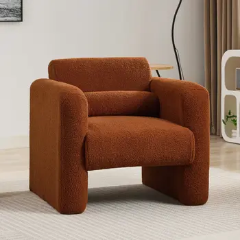 31" Brick Red and Burnt Orange Tufted Sherpa Solid and Manufactured Wood Arm Chair