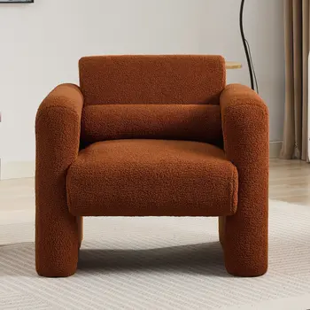 31" Brick Red and Burnt Orange Tufted Sherpa Solid and Manufactured Wood Arm Chair