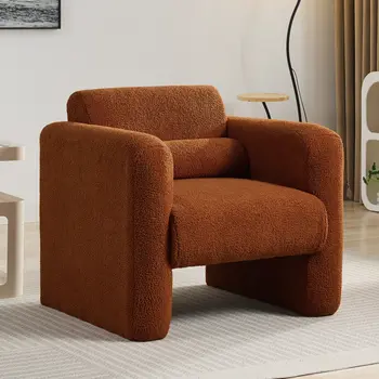 31" Brick Red and Burnt Orange Tufted Sherpa Solid and Manufactured Wood Arm Chair