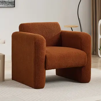31" Brick Red and Burnt Orange Tufted Sherpa Solid and Manufactured Wood Arm Chair