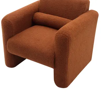 31" Brick Red and Burnt Orange Tufted Sherpa Solid and Manufactured Wood Arm Chair