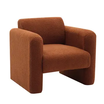 31" Brick Red and Burnt Orange Tufted Sherpa Solid and Manufactured Wood Arm Chair