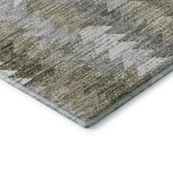 3' X 5' Brown Ivory And Gray Geometric Washable Area Rug With UV Protection