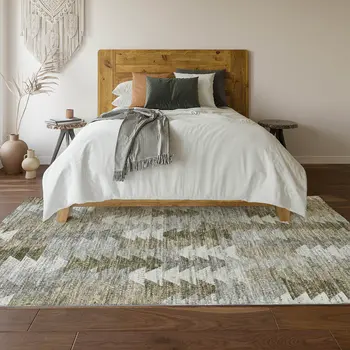 3' X 5' Brown Ivory And Gray Geometric Washable Area Rug With UV Protection
