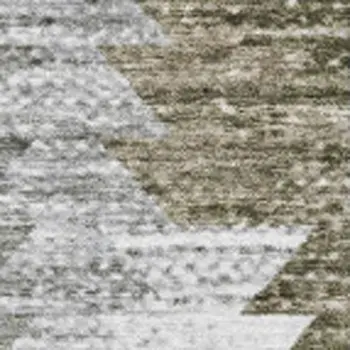 3' X 5' Brown Ivory And Gray Geometric Washable Area Rug With UV Protection