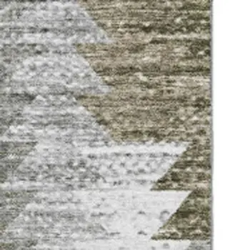 5' X 8' Brown Ivory And Gray Geometric Washable Area Rug With UV Protection