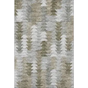 5' X 8' Brown Ivory And Gray Geometric Washable Area Rug With UV Protection