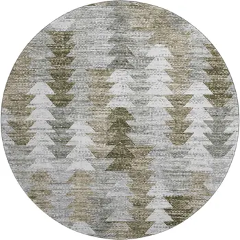 8' Brown Ivory And Gray Geometric Washable Round Rug With UV Protection