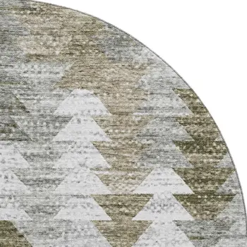 8' Brown Ivory And Gray Geometric Washable Round Rug With UV Protection