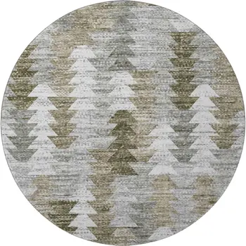 8' Brown Ivory And Gray Geometric Washable Round Rug With UV Protection
