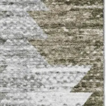 8' X 10' Brown Ivory And Gray Geometric Washable Area Rug With UV Protection