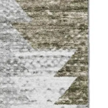 9' X 12' Brown Ivory And Gray Geometric Washable Area Rug With UV Protection