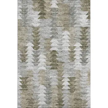 10' X 14' Brown Ivory And Gray Geometric Washable Area Rug With UV Protection