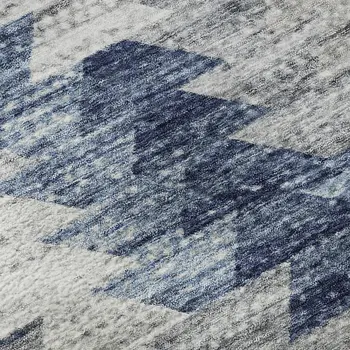 3' X 5' Blue Ivory And Gray Geometric Washable Area Rug With UV Protection