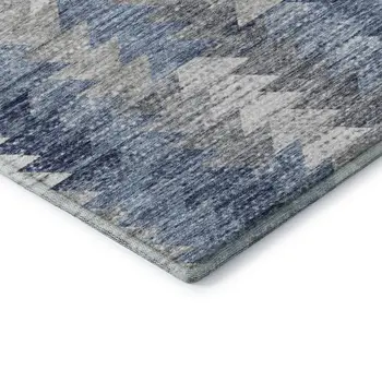 5' X 8' Blue Ivory And Gray Geometric Washable Area Rug With UV Protection