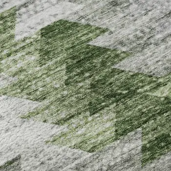 5' X 8' Green Ivory And Gray Geometric Washable Area Rug With UV Protection