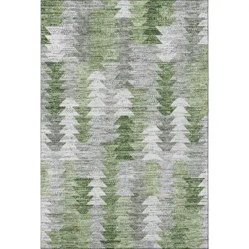 5' X 8' Green Ivory And Gray Geometric Washable Area Rug With UV Protection