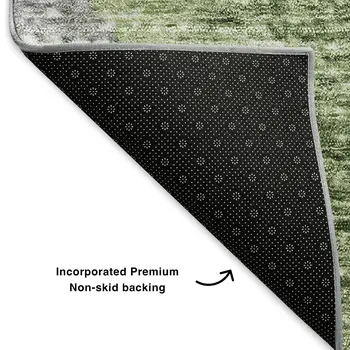 8' Green Ivory And Gray Geometric Washable Round Rug With UV Protection