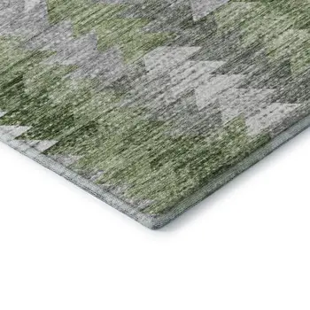 8' Green Ivory And Gray Geometric Washable Round Rug With UV Protection