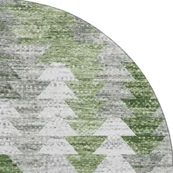 8' Green Ivory And Gray Geometric Washable Round Rug With UV Protection