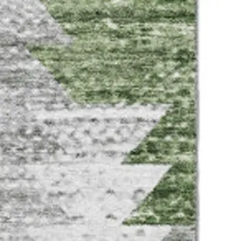 8' X 10' Green Ivory And Gray Geometric Washable Area Rug With UV Protection