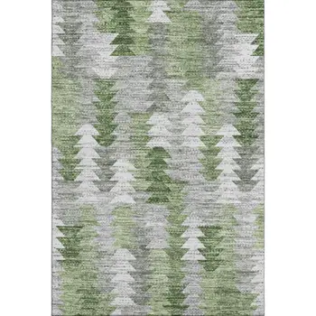 10' X 14' Green Ivory And Gray Geometric Washable Area Rug With UV Protection