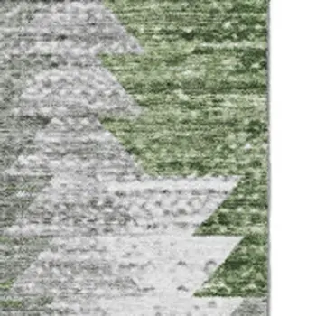 10' X 14' Green Ivory And Gray Geometric Washable Area Rug With UV Protection