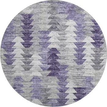 8' Purple Ivory And Gray Geometric Washable Round Rug With UV Protection