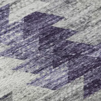 8' Purple Ivory And Gray Geometric Washable Round Rug With UV Protection