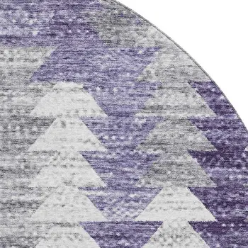8' Purple Ivory And Gray Geometric Washable Round Rug With UV Protection