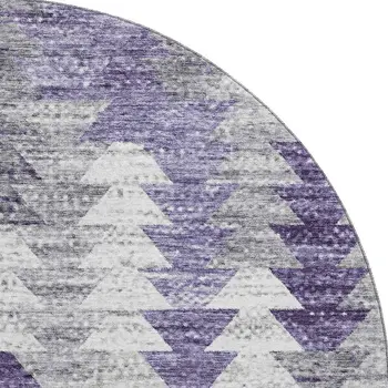8' Purple Ivory And Gray Geometric Washable Round Rug With UV Protection
